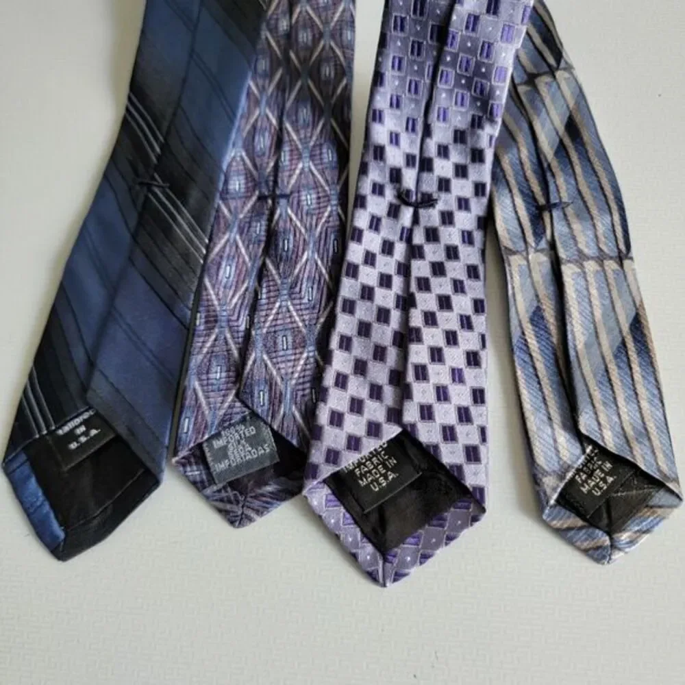 4 Murano Italia 100% Silk Bold Geometric Striped Neck Ties 60x4 Blue‎ Purple